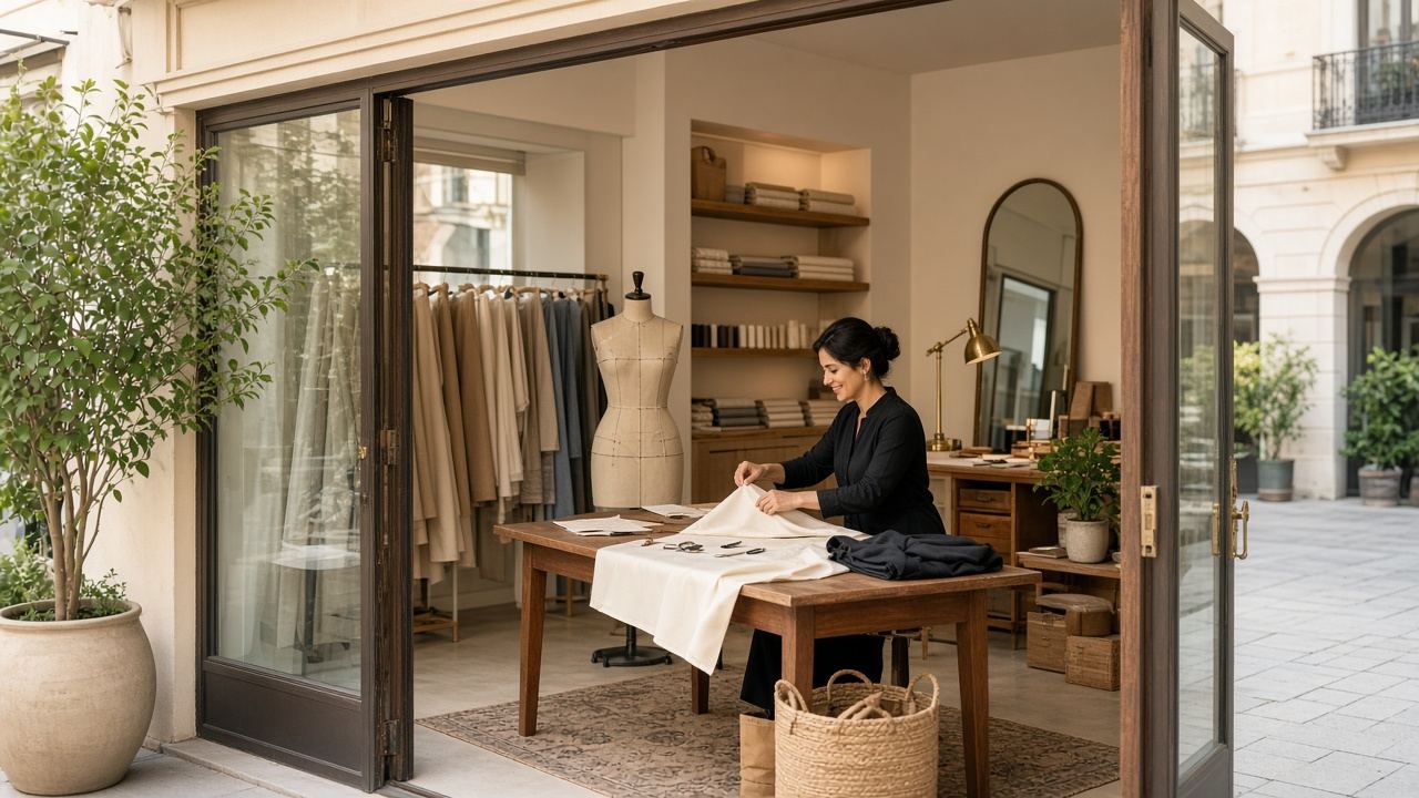 Custom clothing / dressmaking / made-to-measure sewing workspace at Studio Scoltrifor